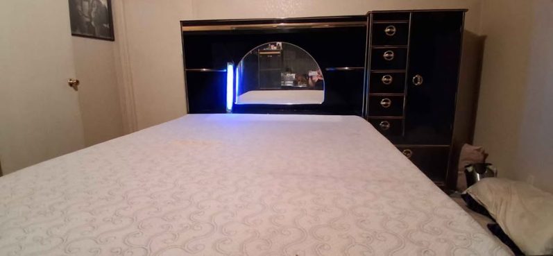 ...beautiful strong wood bed frame with 13 drawers and tons of storage under mattress. (excellent condition) $500 *Headboard not included Huge Storage Bed Frame
